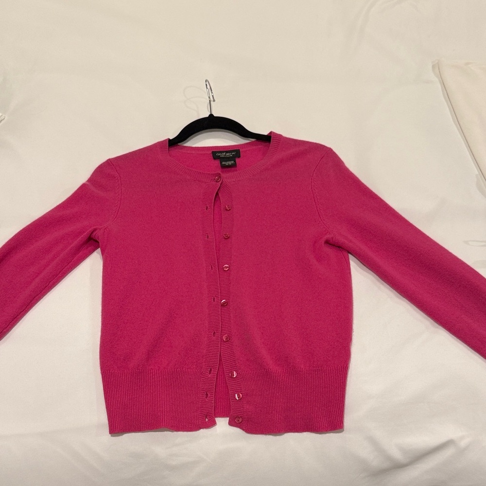 Lord &Taylor Hot Pink Crewneck Button-Front Cardigan